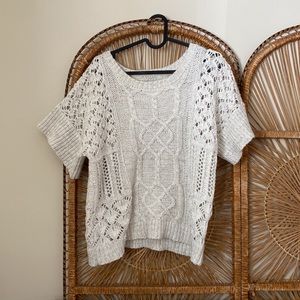 Prana cream coloured with grey open knit cotton blend patchwork sweater Size S